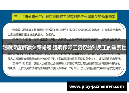 赵鹏深度解读欠薪问题 强调保障工资权益对员工的重要性